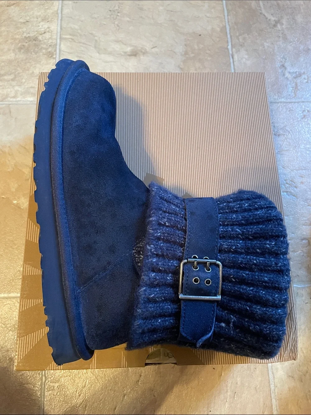 UGG Navy Knit Cuff Suede Winter Boots